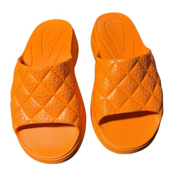 Guess Women's Orange Fenixy Quilted Lug-Sole Slides, Size 9, Casual Beach Pool - Picture 1 of 4